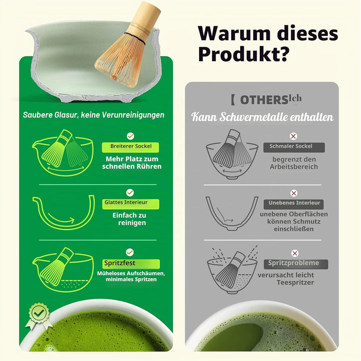 TEANAGOO Matcha Schale mit Ausgiesser,Keramik Matcha Schale und Schneebesen Halter,2 PCS Macha Chawa