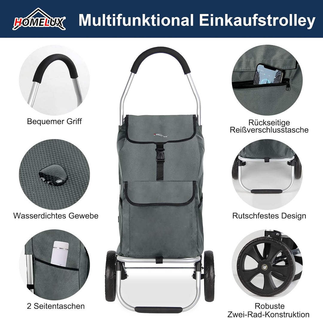 Einkaufstrolley, HOMELUX klappbar, Stabiler Einkaufswagen, grosse Kapazität 41 L, multifunktional, H