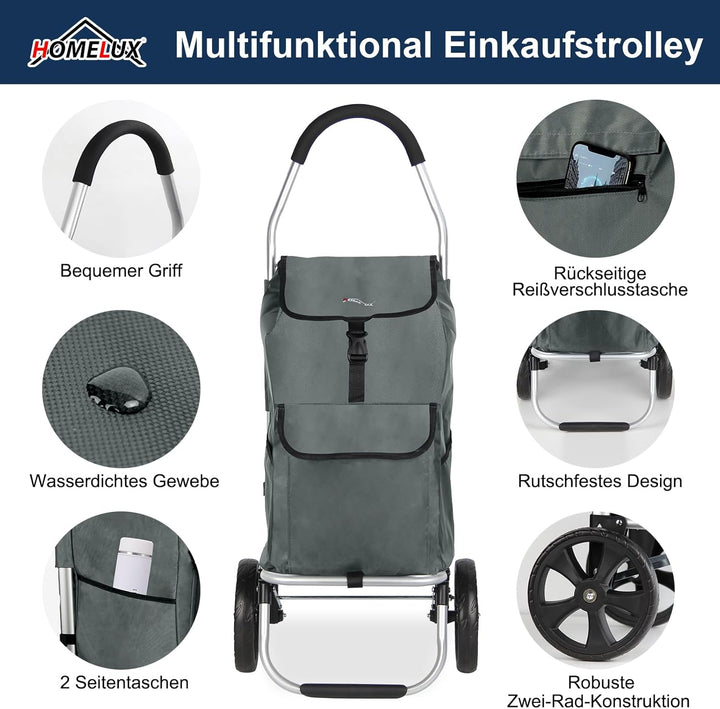 Einkaufstrolley, HOMELUX klappbar, Stabiler Einkaufswagen, grosse Kapazität 41 L, multifunktional, H