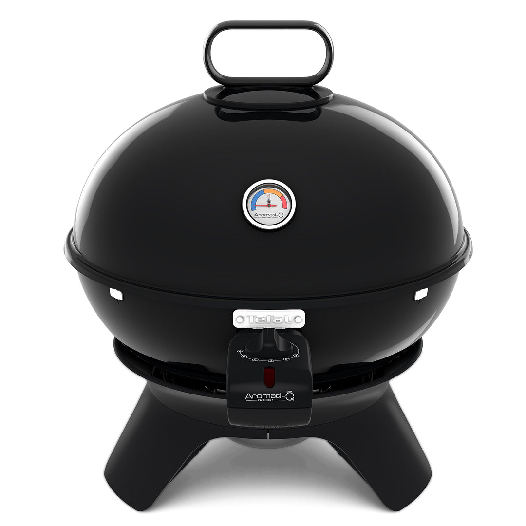 Tefal BG9108 Aromati-Q 3in1, elektrischer Kugelgrill zum Grillen, Braten und Räuchern, Tischversion