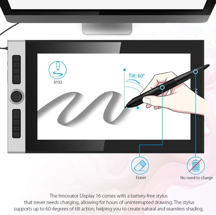XP-PEN Innovator 16 Grafiktablett 15.6 Zoll 1920x1080 FHD IPS Pen Display zum Zeichnen mit 92% Adobe