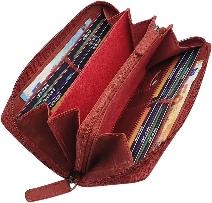 myledershop Grosse Vollrindleder Damen Geldbörse/Geldbeutel/Portemonnaie/Geldtasche/Portmonee rundhe