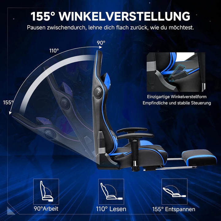 GTPLAYER Gaming Stuhl mit Fussstützen Lautsprecher Bluetooth, Gamer Stuhl Ergonomischer Computerstuh