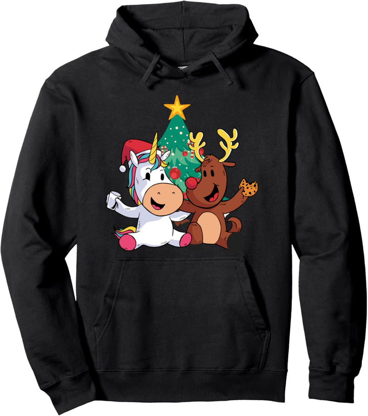 süsses Weihnachts Motiv Rentier Einhorn Weihnachtsbaum Pullover Hoodie
