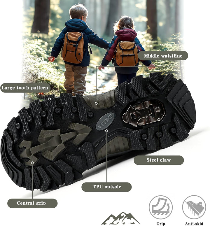 ASHION Jungen Winterschuhe Kinder Schneestiefel gefüttert und wasserdicht – rutschfeste Outdoor Wand