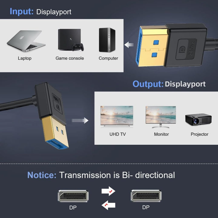 CY Cable Ultrafine nach unten abgewinkeltes DisplayPort 1.4 DP auf DP Kabel 8K 60Hz Kabel Ultra-HD U