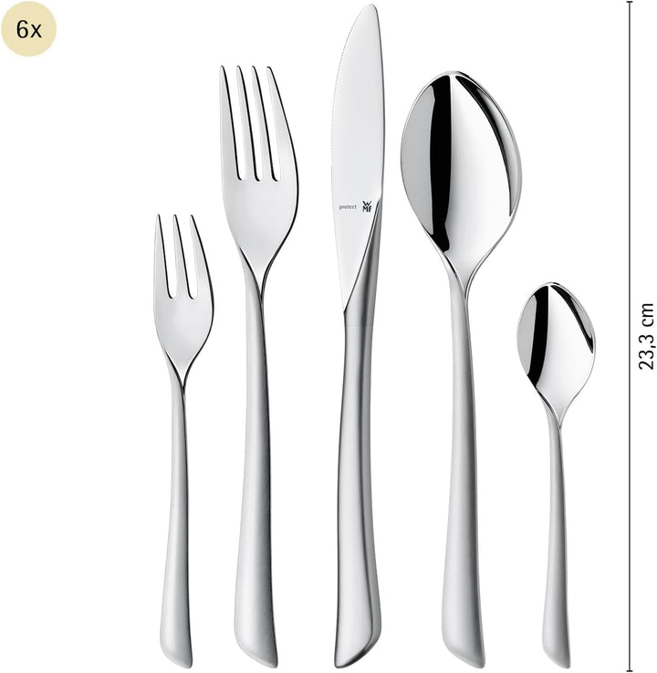 WMF Virginia Edelstahl Besteck Set 6 Personen, Essbesteck Set 30 teilig, Hohlheftmesser, Cromargan p
