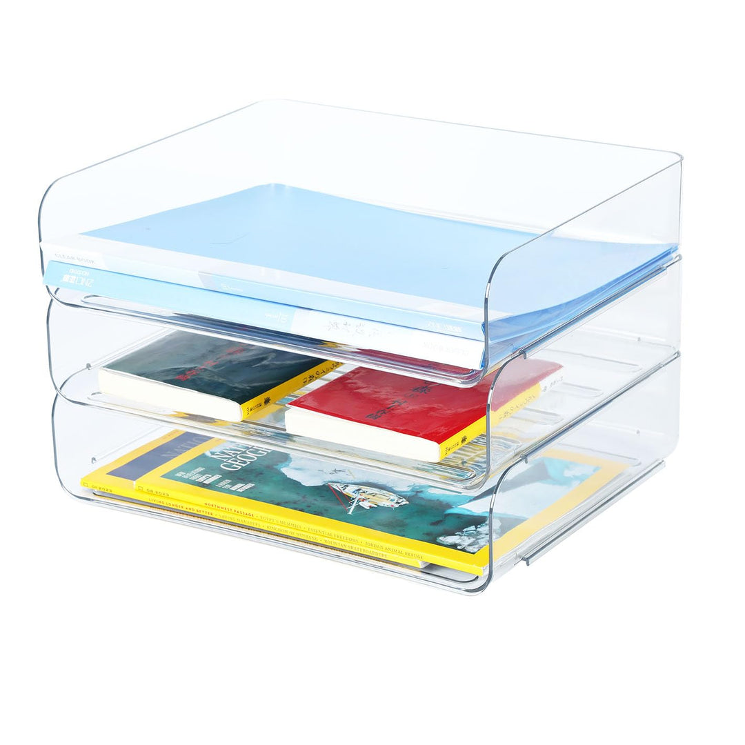 3-stöckige Ablagekorb für A4, Dokumentenablage aus PET Kunststoff, Briefkorb, Briefablage Organizer