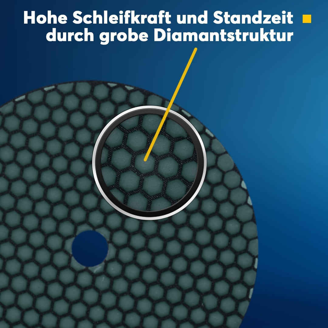 Diamant-Schleifpad Set trocken von EDW 125mm Körnung 50 100 Klettaufnahme für Naturstein Granit Fein