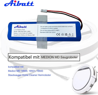 Aibatt Akku,37.44Wh Ersatzakku kompatibel mit Medion MD 18500, 18501, 18600 Staubsauger Home Cleaner