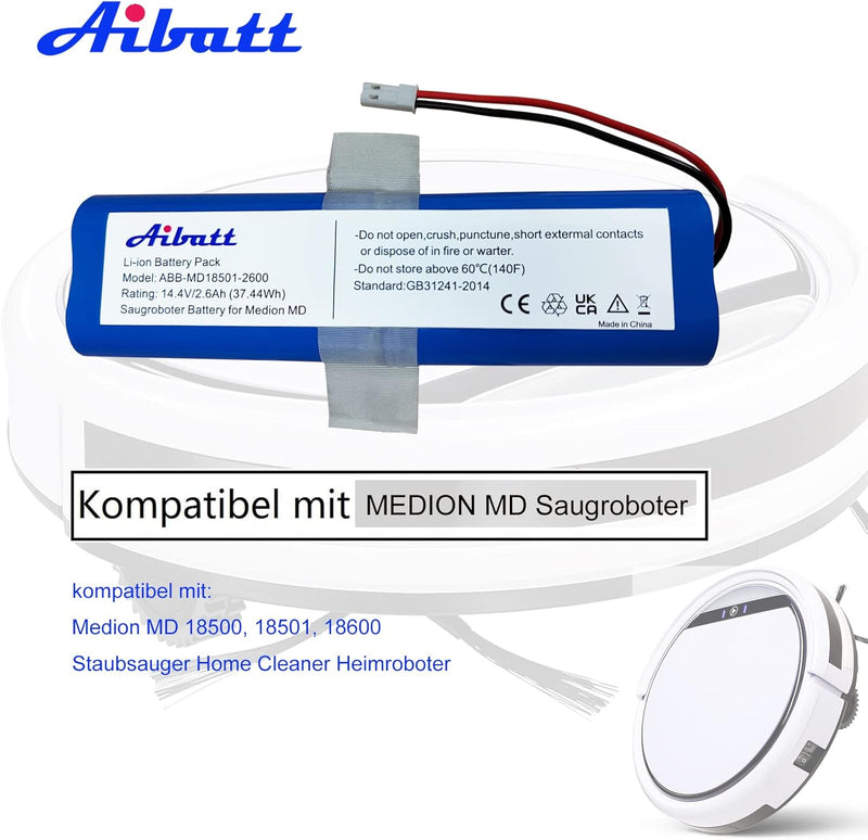 Aibatt Akku,37.44Wh Ersatzakku kompatibel mit Medion MD 18500, 18501, 18600 Staubsauger Home Cleaner