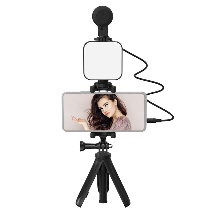 Andoer Smartphone Vlogging Kit, Phone Vlog Kit mit Handy Stativ, Mikrofon, LED Licht, Telefonclip, 3