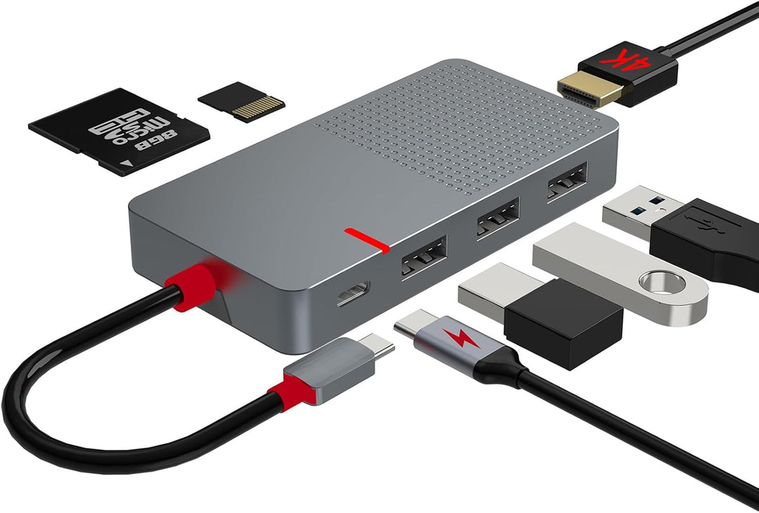 USB C Hub, 7 in 1 Laptop Docking Station，USB Verteiler with 4K HDMI, 3 Ports USB 3.0, TF/SD Kartenle