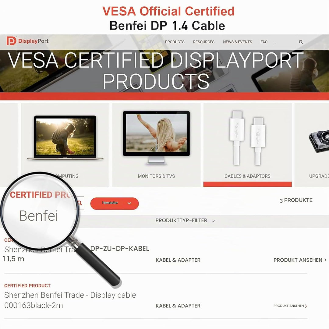 BENFEI [VESA zertifiziert] DisplayPort DP 1.2 Kabel 3M 4K, 2 Stück DisplayPort auf DisplayPort Kabel