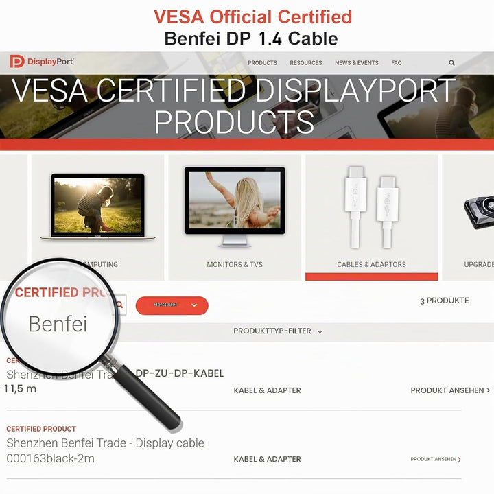 BENFEI [VESA zertifiziert] DisplayPort DP 1.2 Kabel 3M 4K, 2 Stück DisplayPort auf DisplayPort Kabel