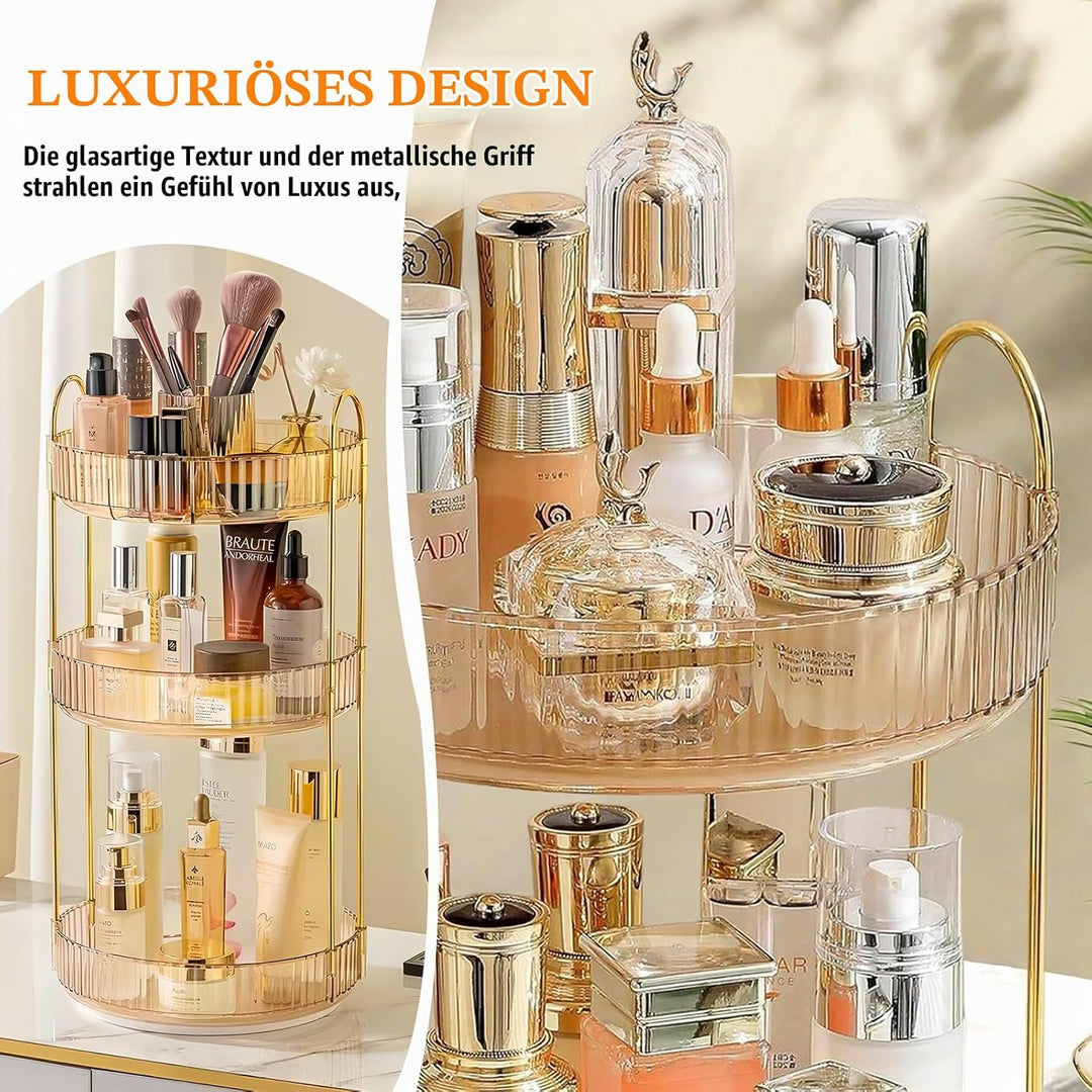 360° Drehbar Kosmetik Organizer, 3 Ebenen Make Up Schmink Organizer, Beauty Kosmetik Aufbewahrung Or