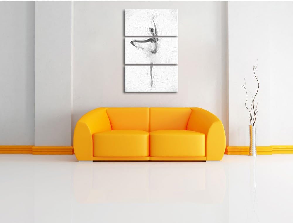 Pixxprint Ästhetische Ballerina Pinsel Effekt 3-Teiler Leinwandbild 120x80 Bild auf Leinwand