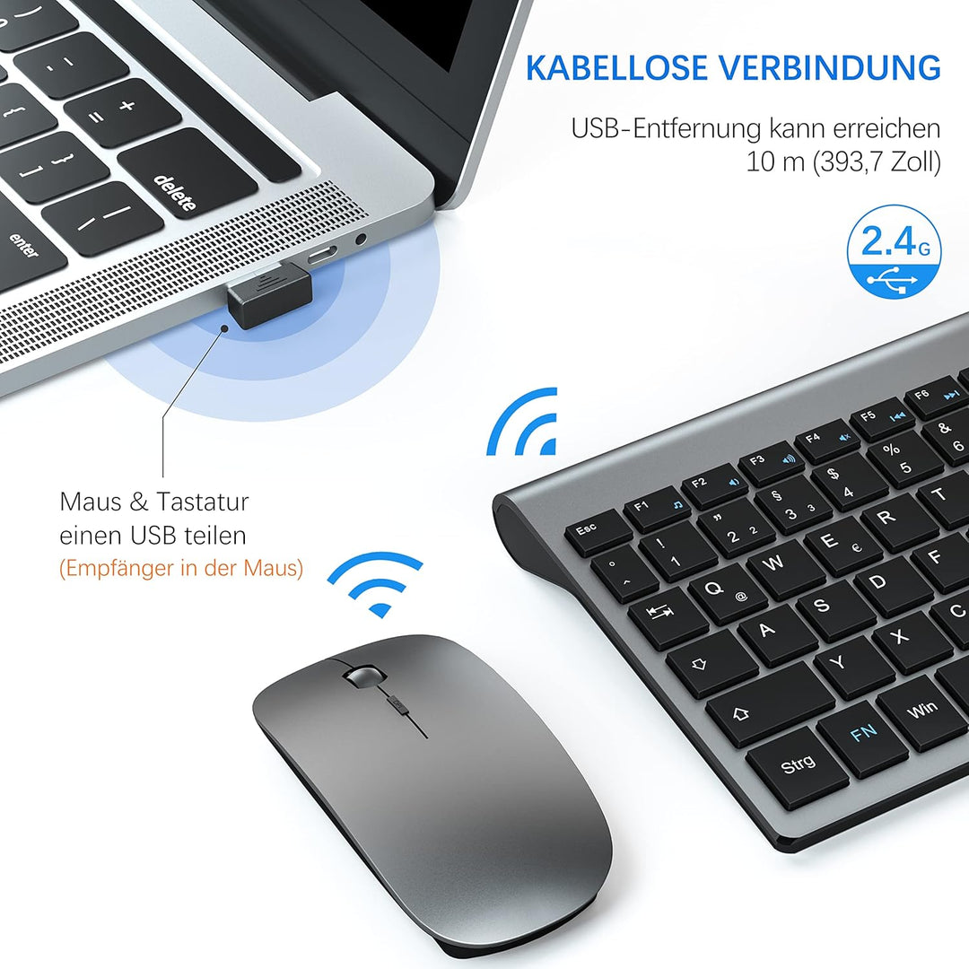 Tastatur Maus Set Ultra Slim, TopMate 2,4G Stille Compact USB 2400DPI Maus und Schissschalter Tastat