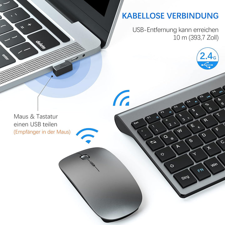 Tastatur Maus Set Ultra Slim, TopMate 2,4G Stille Compact USB 2400DPI Maus und Schissschalter Tastat