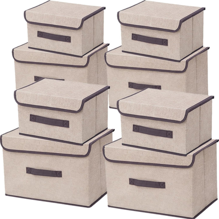 NCRGB 8 Stück Stoff Faltbare Aufbewahrungsboxen mit Deckel(36cm/4 Pack+26cm/4 Pack,Stoffaufbewahrung