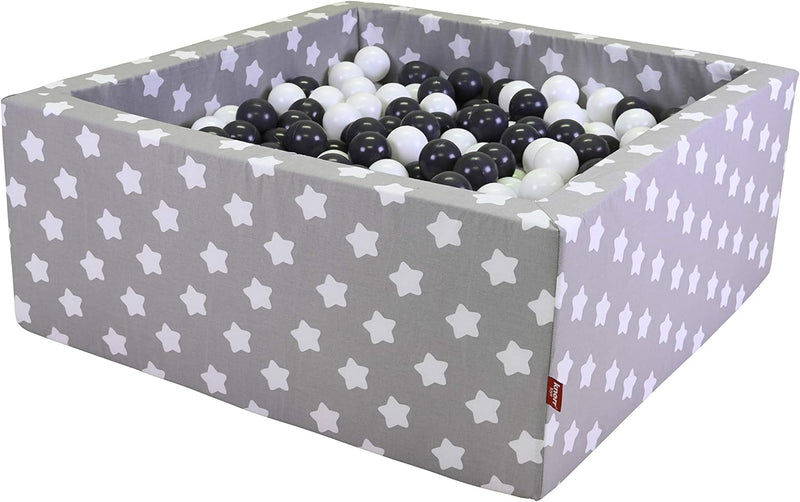 KNORRTOYS.COM 68062 - Bällebad Soft eckig - Grey White Stars - 100 Balls Grey/Creme