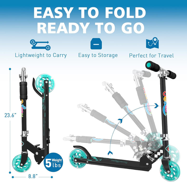 BELEEV Roller Kinder 2 Räder, Klappbar Kinderroller für Mädchen Jungen, Tretroller mit LED Leuchtend