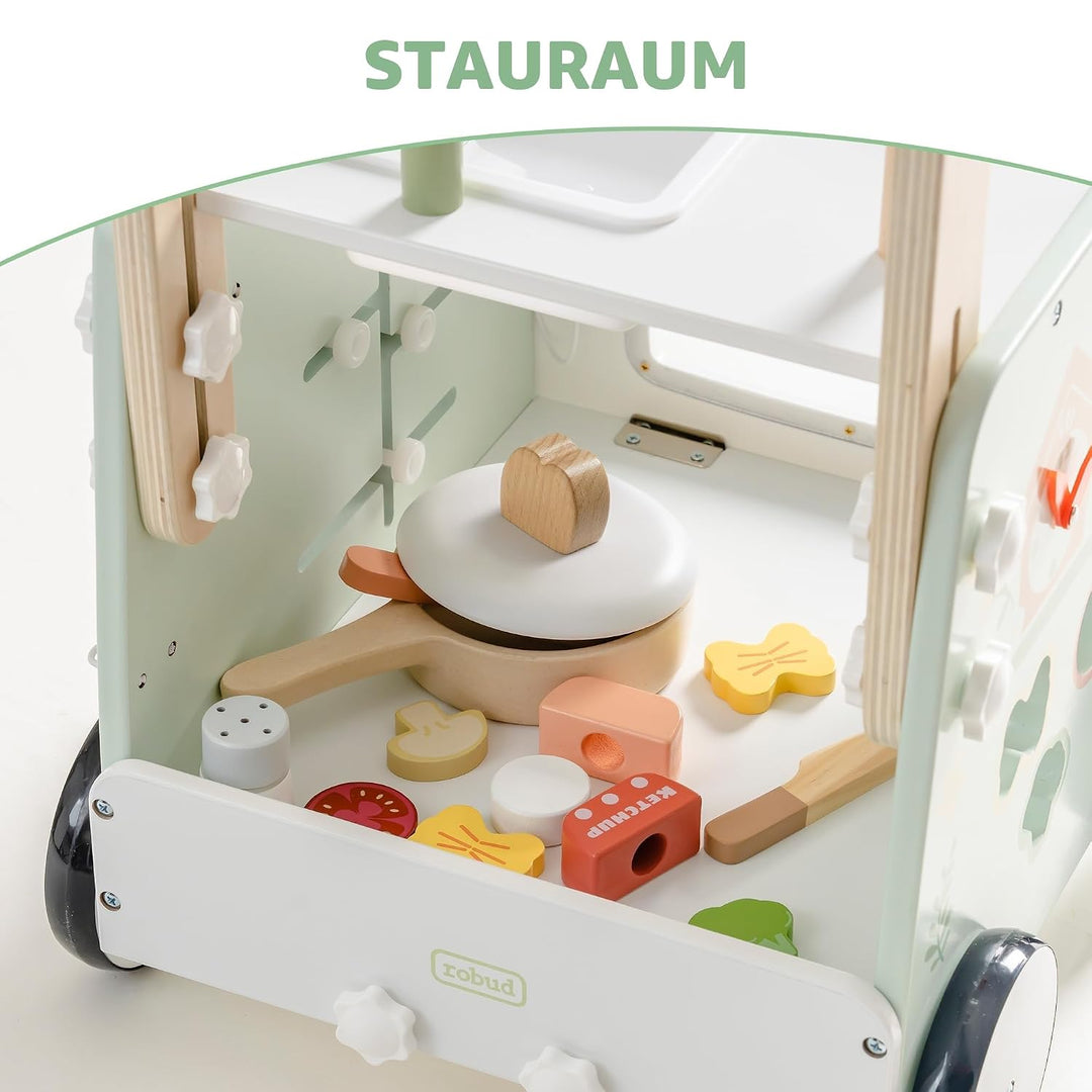ROBUD Baby Walker Holz für Kleinkinder, Verstellbarer Schiebewagen mit Activity-Center, Grossem Stau