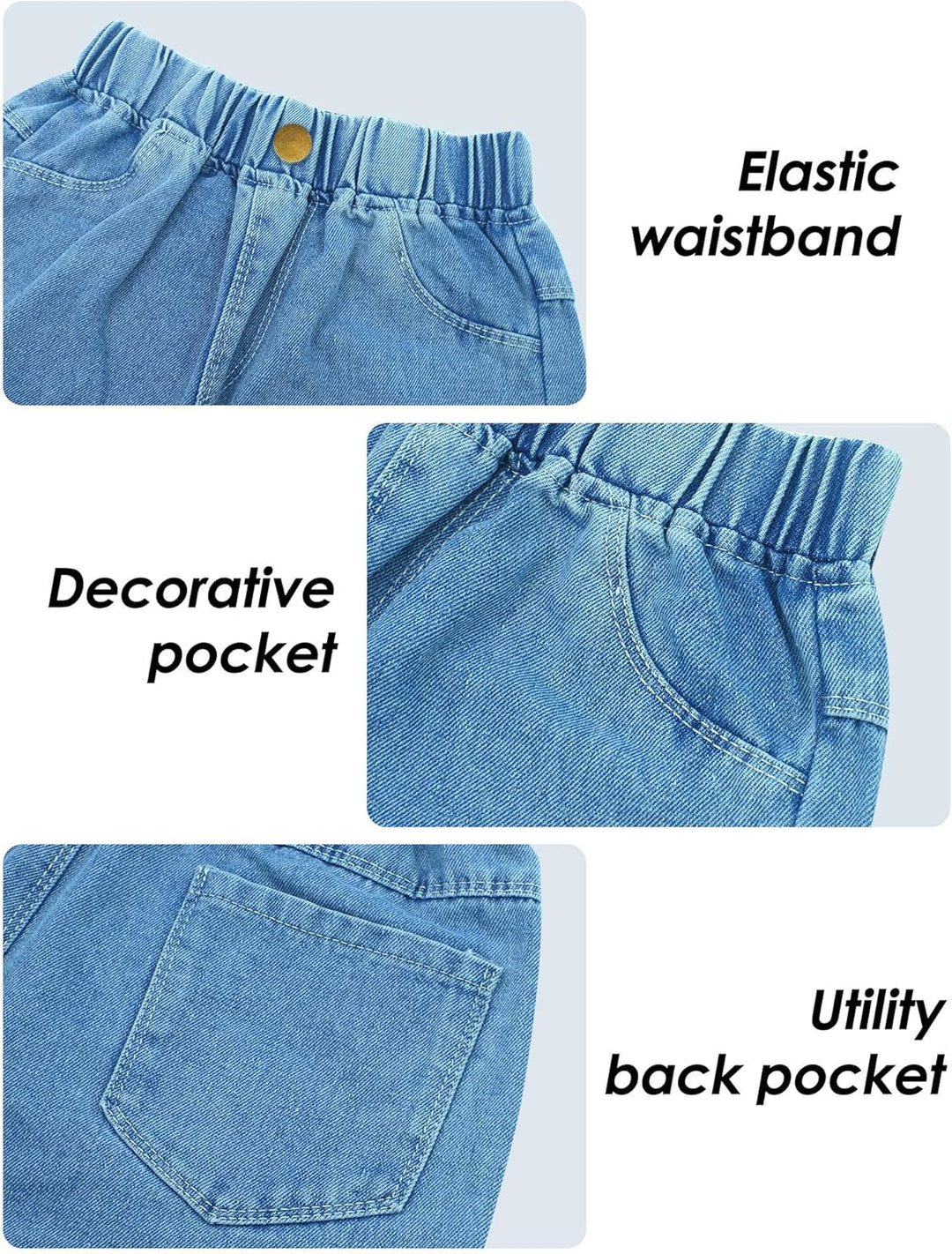 Happy Cherry Jeans Mädchen Wide Ripped Leg Cargo Hose Vintage Löcher Denim Blau 11-12 Jahre Blau-02,