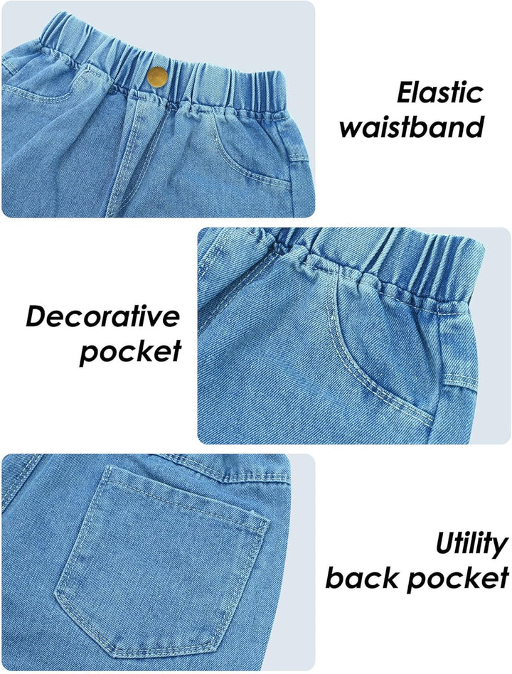 Happy Cherry Jeans Mädchen Wide Ripped Leg Cargo Hose Vintage Löcher Denim Blau 11-12 Jahre Blau-02,