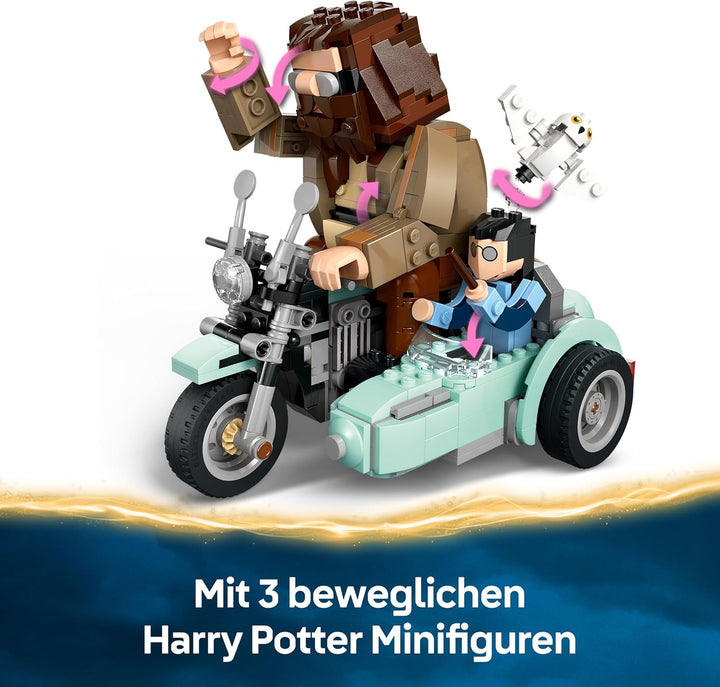 LEGO Harry Potter Hagrids und Harrys Motorradtour, bewegliches Motorrad Spielzeug mit Beiwagen & Hed