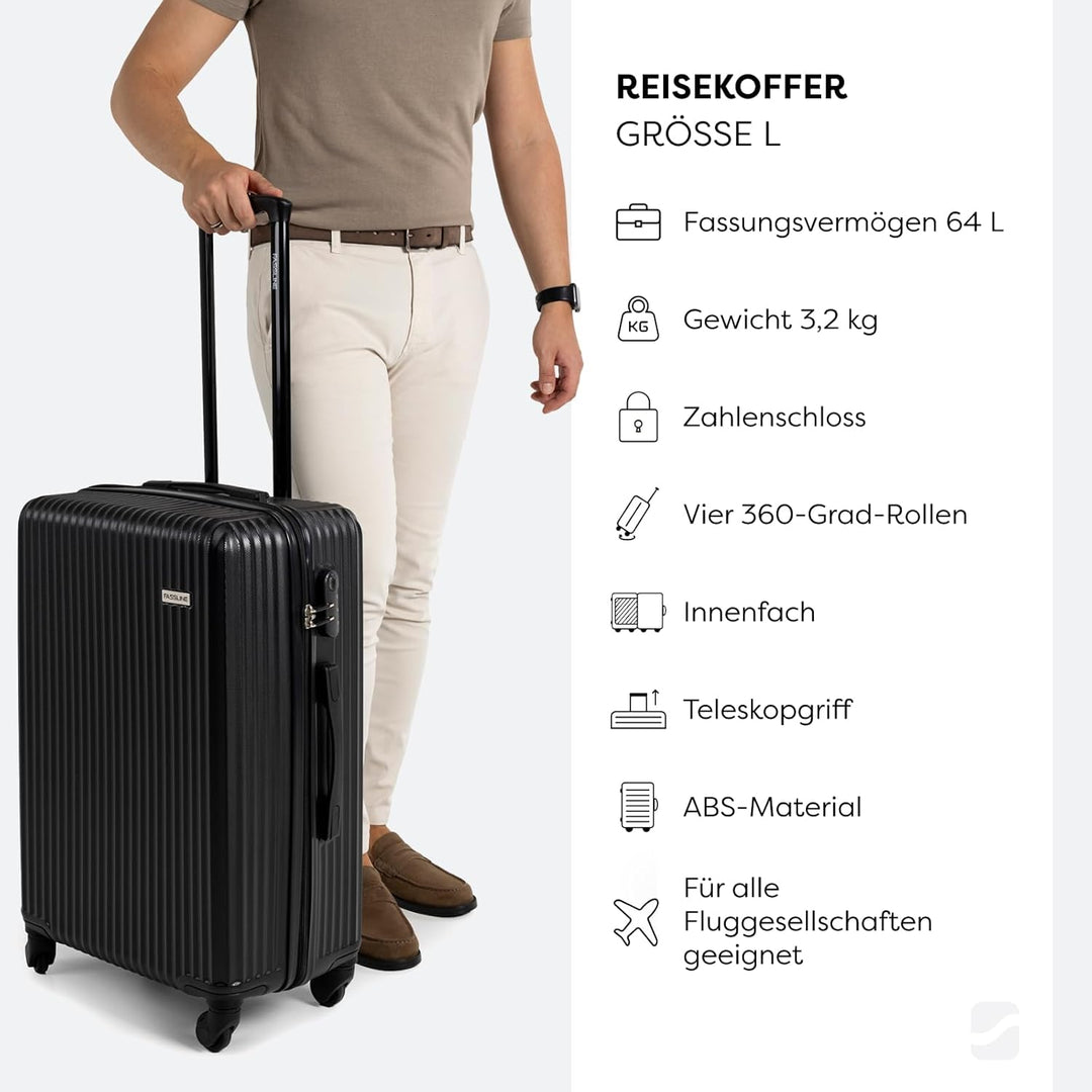 Reisekoffer Mittelgross 66x46x25 cm 64l, Reisegepäck, Hartschale aus ABS, Vier 360°-Spinner-Rollen,