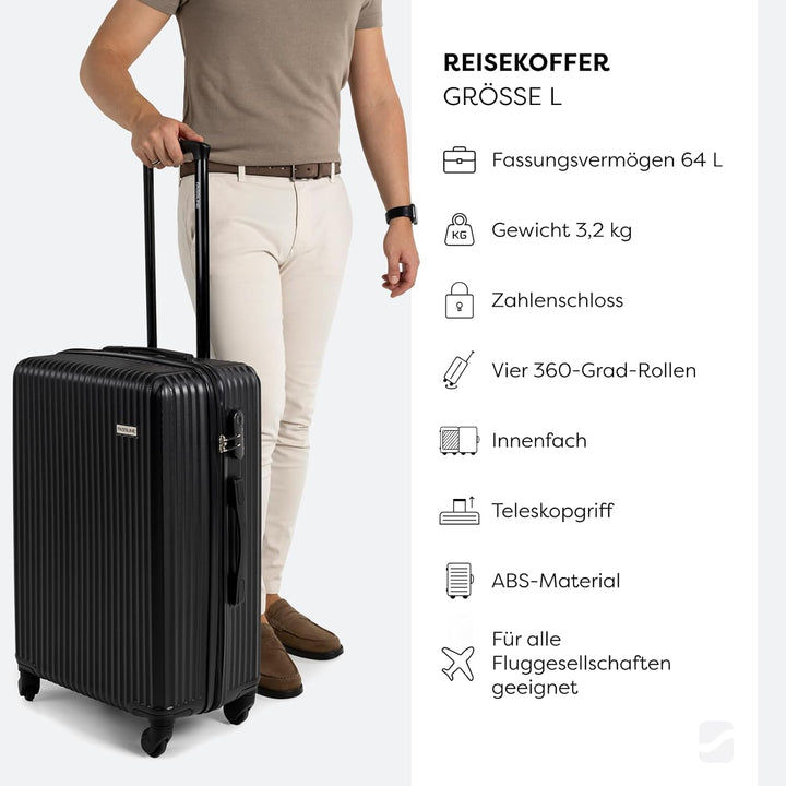 Reisekoffer Mittelgross 66x46x25 cm 64l, Reisegepäck, Hartschale aus ABS, Vier 360°-Spinner-Rollen,
