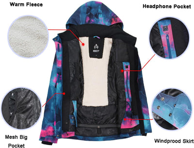 ALSOGO Damen Skijacke & Skihose Set Skianzug 2 teilig Schneeanzug 10.000mm Wassersäule Atmungsaktiv