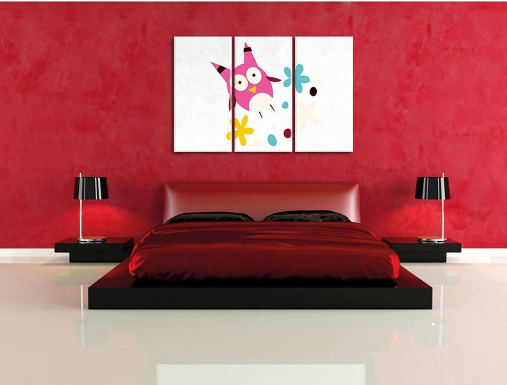 Pixxprint Fliegende Eule mit Blumen als Leinwandbild/Grösse: 3 Teilig (120x80) cm/Wandbild/Kunstdruc