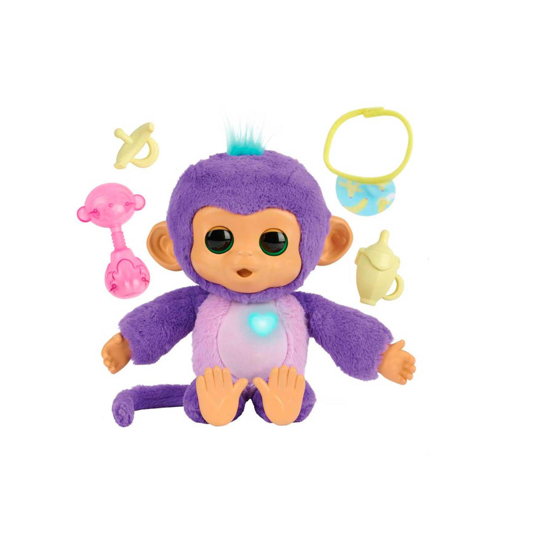 Fingerlings Kümmere dich um Y Mima, interaktiver Plüsch-Affe in Lila, weich und kuschelig, mit +150