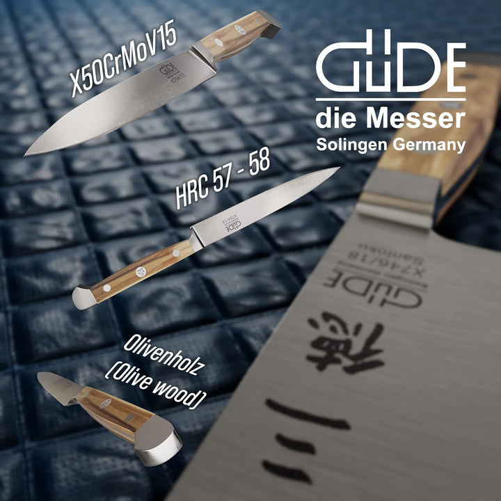 GÜDE Solingen - Spickmesser geschmiedet, 13 cm, Olivenholz, ALPHA OLIVE, Office Messer, Doppelkropf,