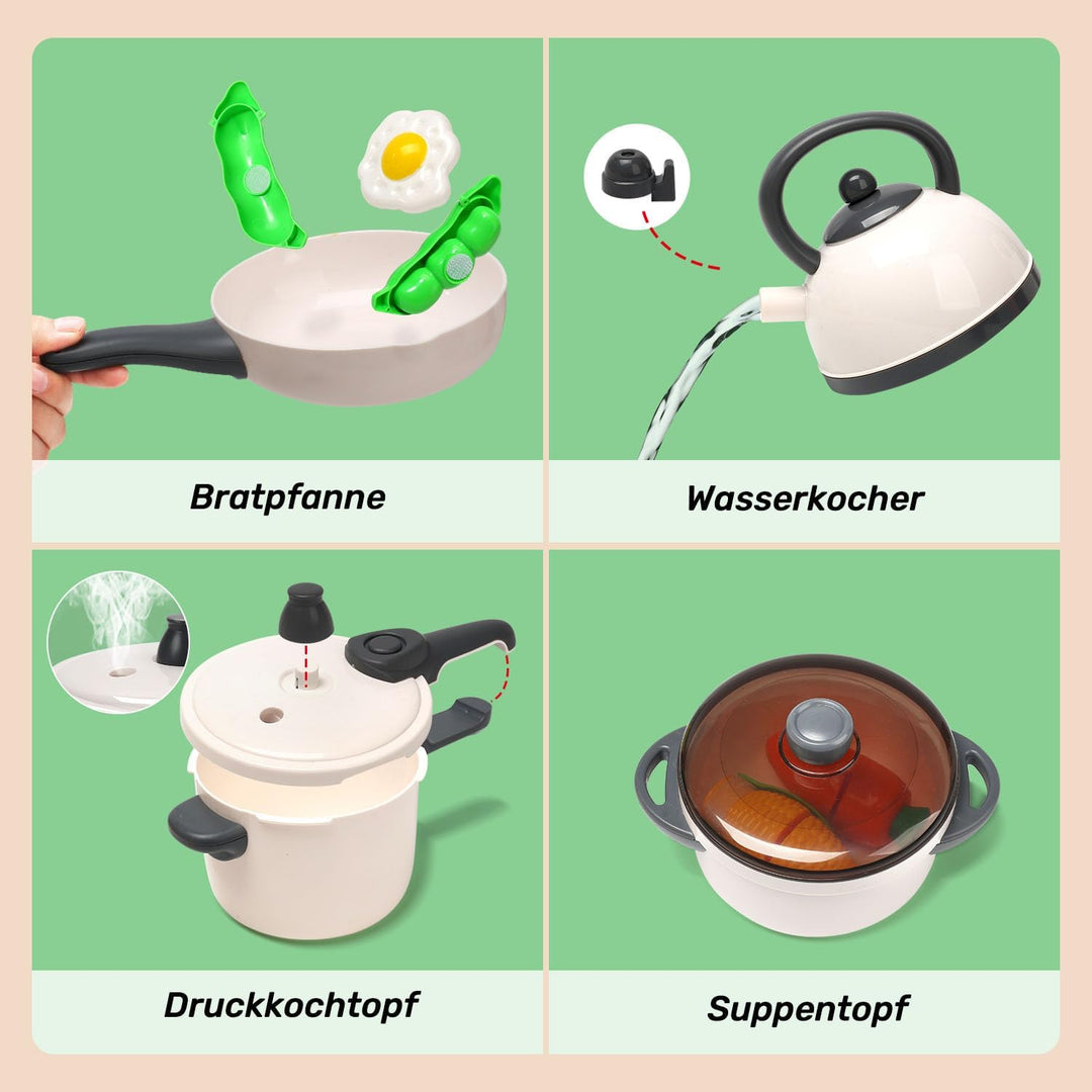 CUTE STONE 40 PCS Kinderküche Zubehör mit Kochgeschirr Dampfdrucktopf und Induktionskochfeld, Kochut