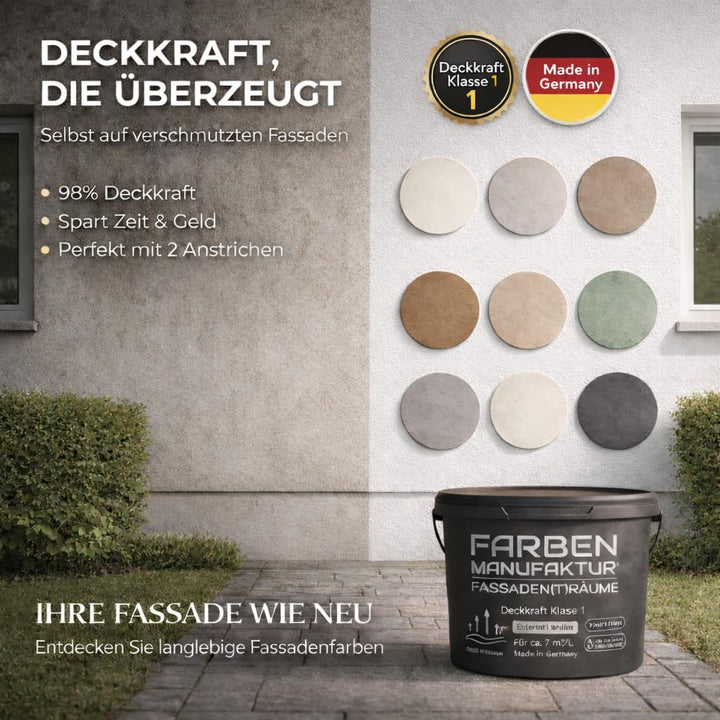 Farben Manufaktur Fassadenfarbe Hausfarbe Wandfarbe Sockelfarbe Acrylatfarbe lösemittelarm RAL 2L, F