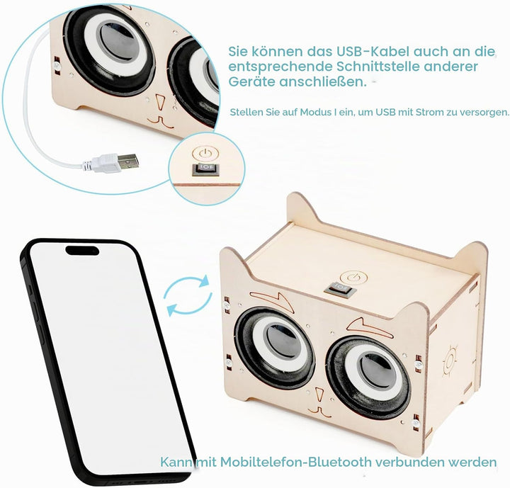 DIY Bluetooth Lautsprecher,Elektronik Baukasten Lautsprecher Bausatz Holz Experimente Wissenschaft E