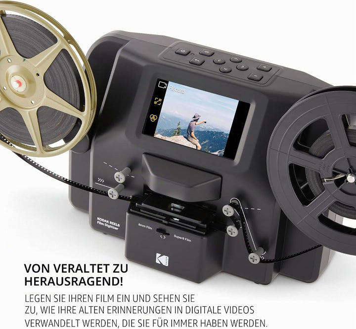 KODAK REELS 8 mm Film-Digitalisierer und Super 8 mit 12,7 cm (5 Zoll) grossem Bildschirm, wandelt de