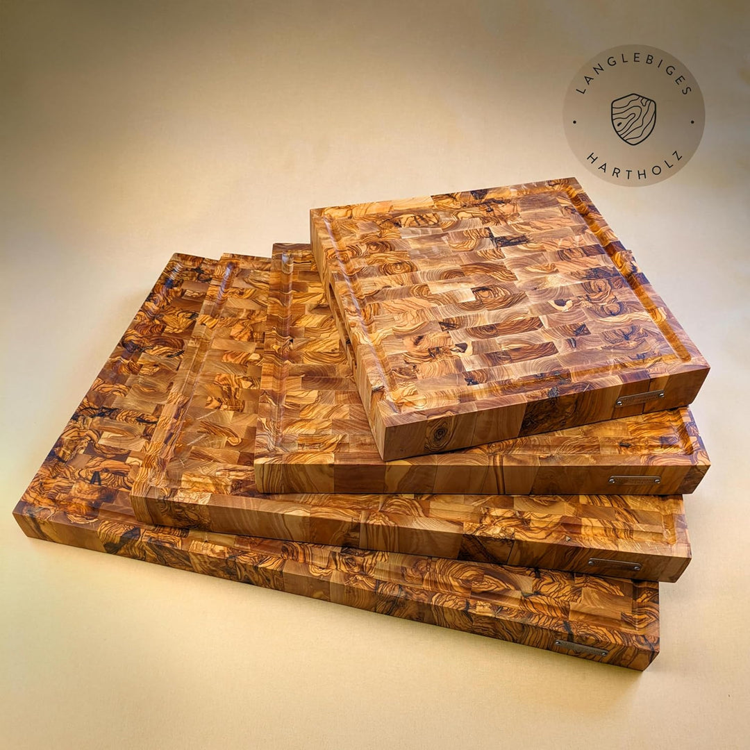 DAS OLIVENHOLZBRETT® Exklusives Mosaik Schneidebrett Mit Saftrille - Hirnholzbrett Aus Olivenholz -
