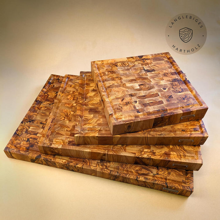 DAS OLIVENHOLZBRETT® Exklusives Mosaik Schneidebrett Mit Saftrille - Hirnholzbrett Aus Olivenholz -