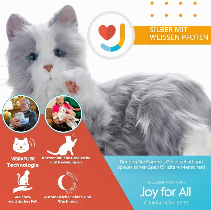 Ageless Innovation Joy For All Interactive Pet Katze – Naturgetreues, realistisches Haustier mit wei