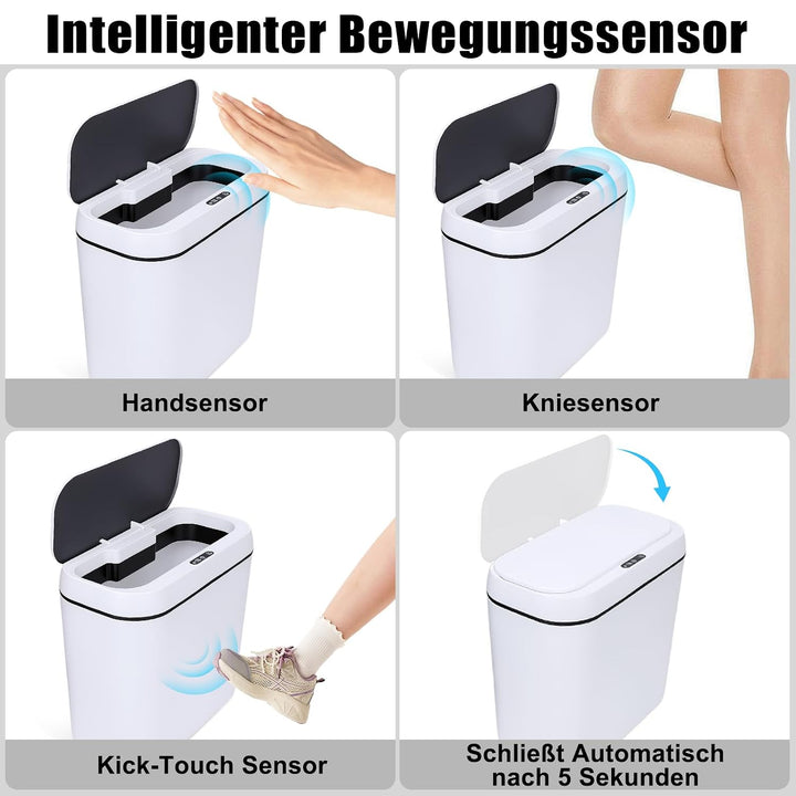 2er Set Mülleimer Bad mit Sensor, 15L Elektrischer Mülleimer mit Deckel