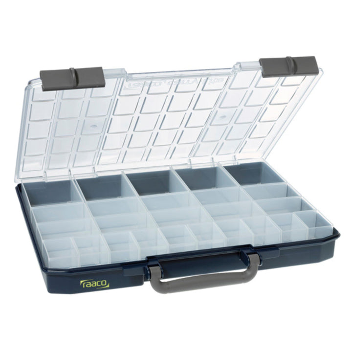 raaco CarryLite 55 5x10-25/2: Leicht Sortierbox für Werkstatt, mit 25 Einsätze für Kleinteile, Tragl