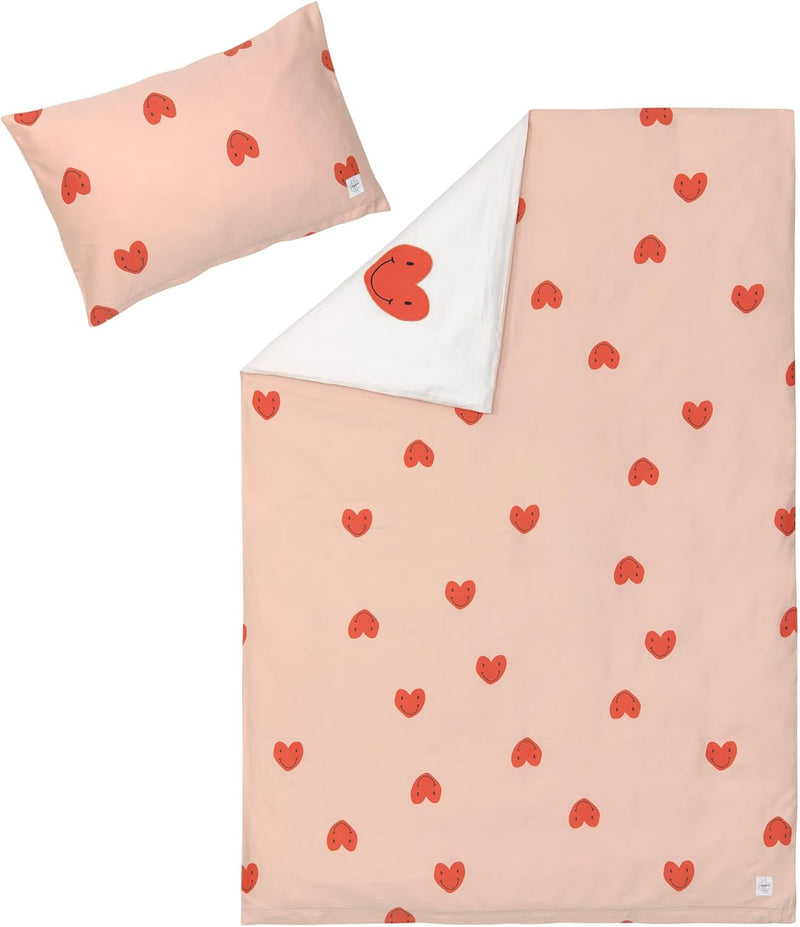 LÄSSIG Kinder Bettwäsche Set aus Bio Baumwolle GOTS zertifiziert 2-teilig/Bedding Set Heart peach ro