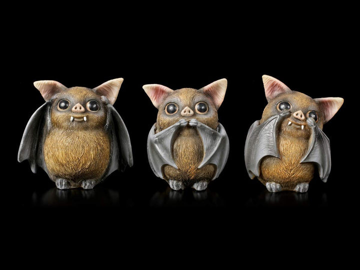 DREI weise Fledermaus Figuren - Nichts sehen, Nichts hören, Nichts sehen, 3er Set | Witzige Tierfigu