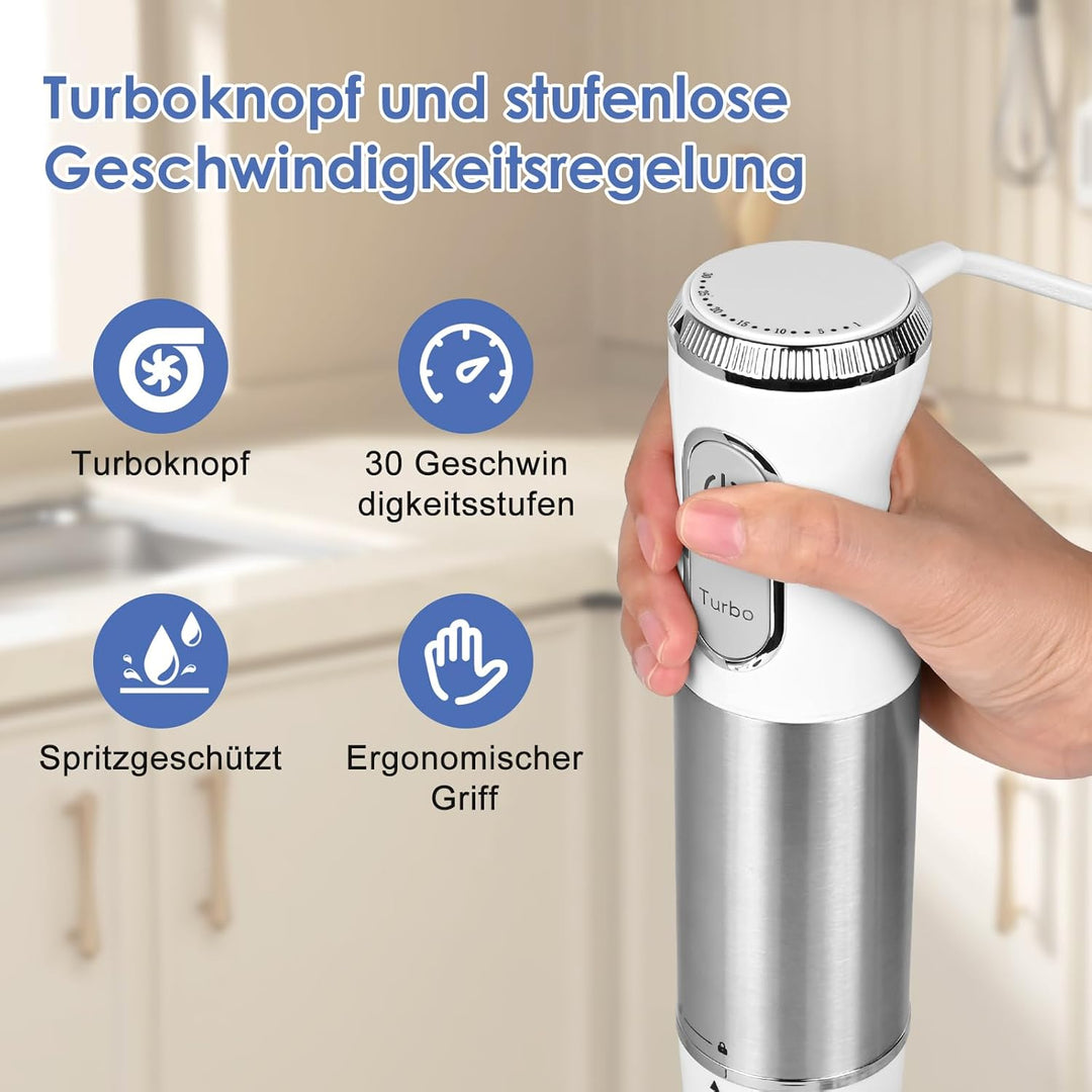 4 in 1 Stabmixer Elektrischer,1000W,Elektrische Stabmixer set,weiss