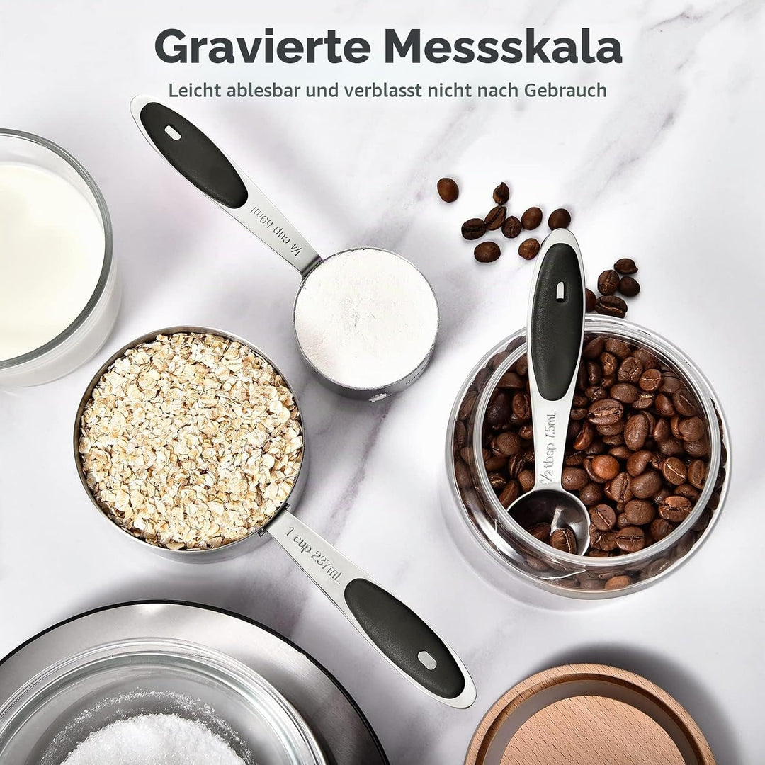 Messbecher und Messlöffel 12er-Set: U-Taste Nesting Cups, Teelöffel und Esslöffel aus Edelstahl 18/8
