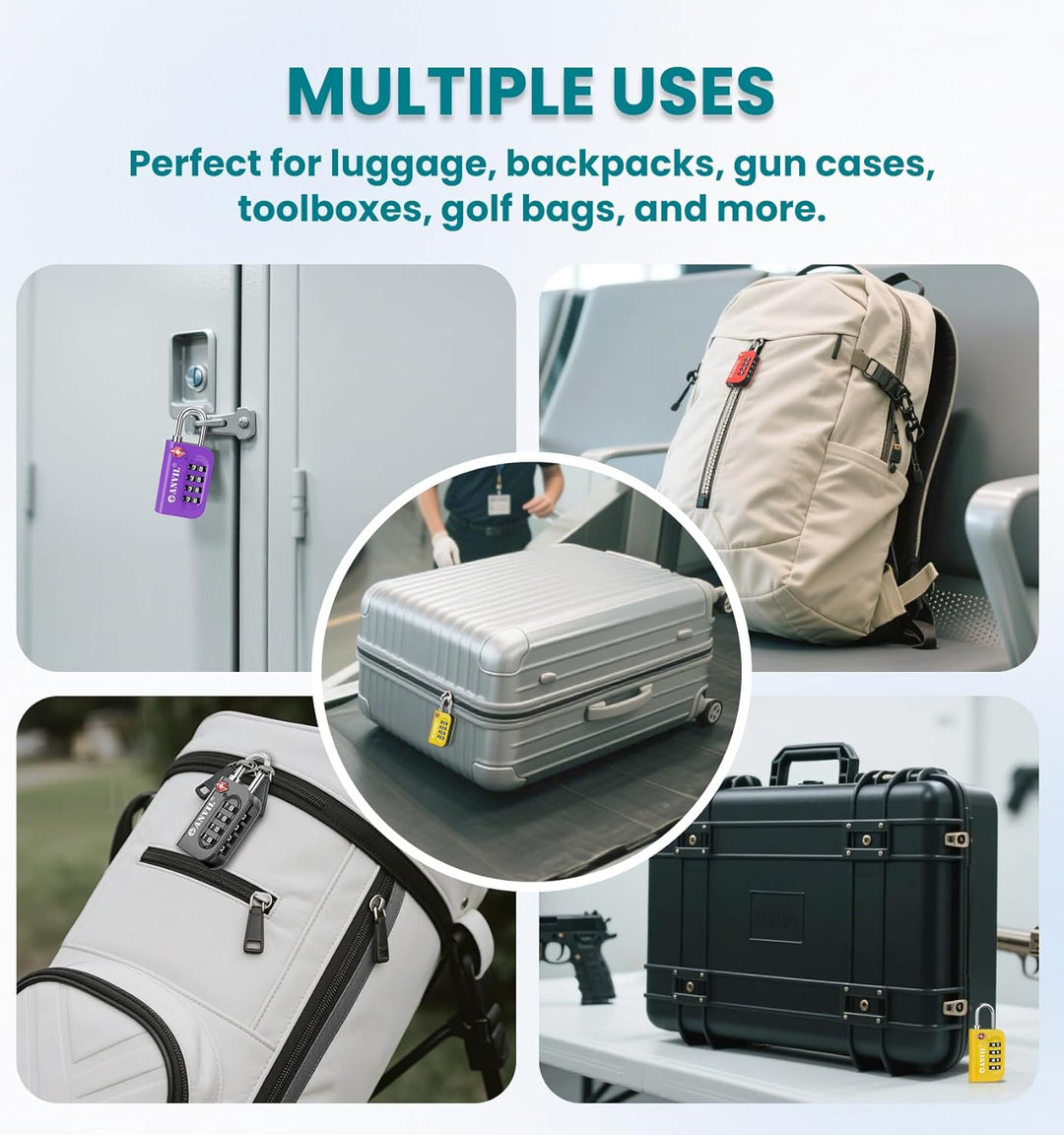 TSA Approved Luggage Lock - 4 Digit Combination padlocks with a Hardened Steel Shackle - Travel Lock